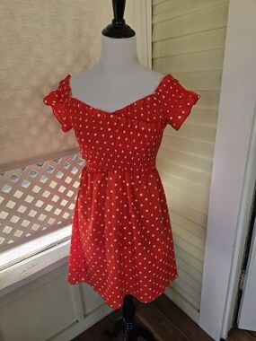 SHEIN Red Polka Dot Off-Shoulder Mini Dress